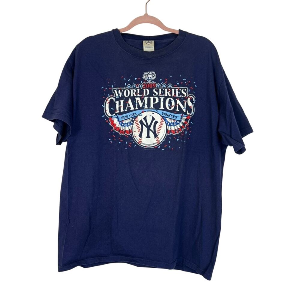 Casual NY Yankees 2009 World Series Blue Short Sleeve T-Shirt Baseball Sports
